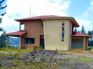 The completed 2-story town home has a lake view. 